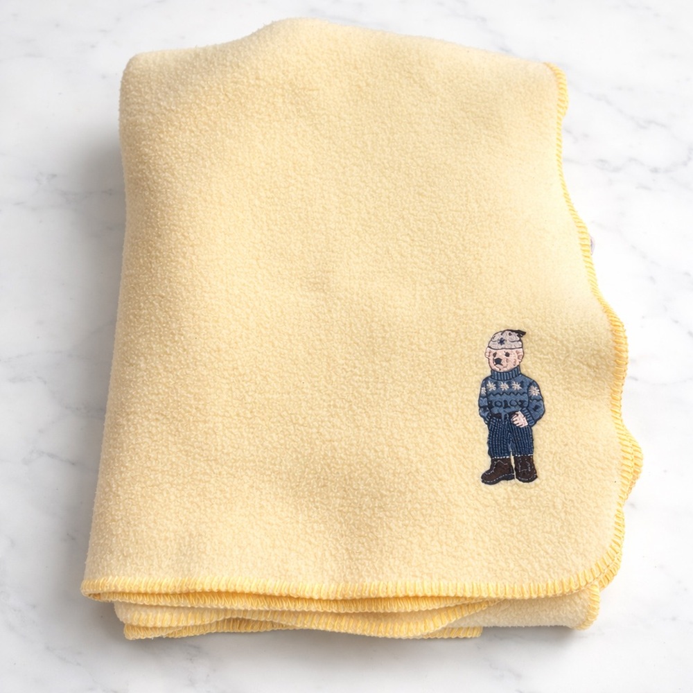 Vintage Ralph Lauren Polo Bear Fleece Throw Blanket 50x68 Made USA Teddy Bear